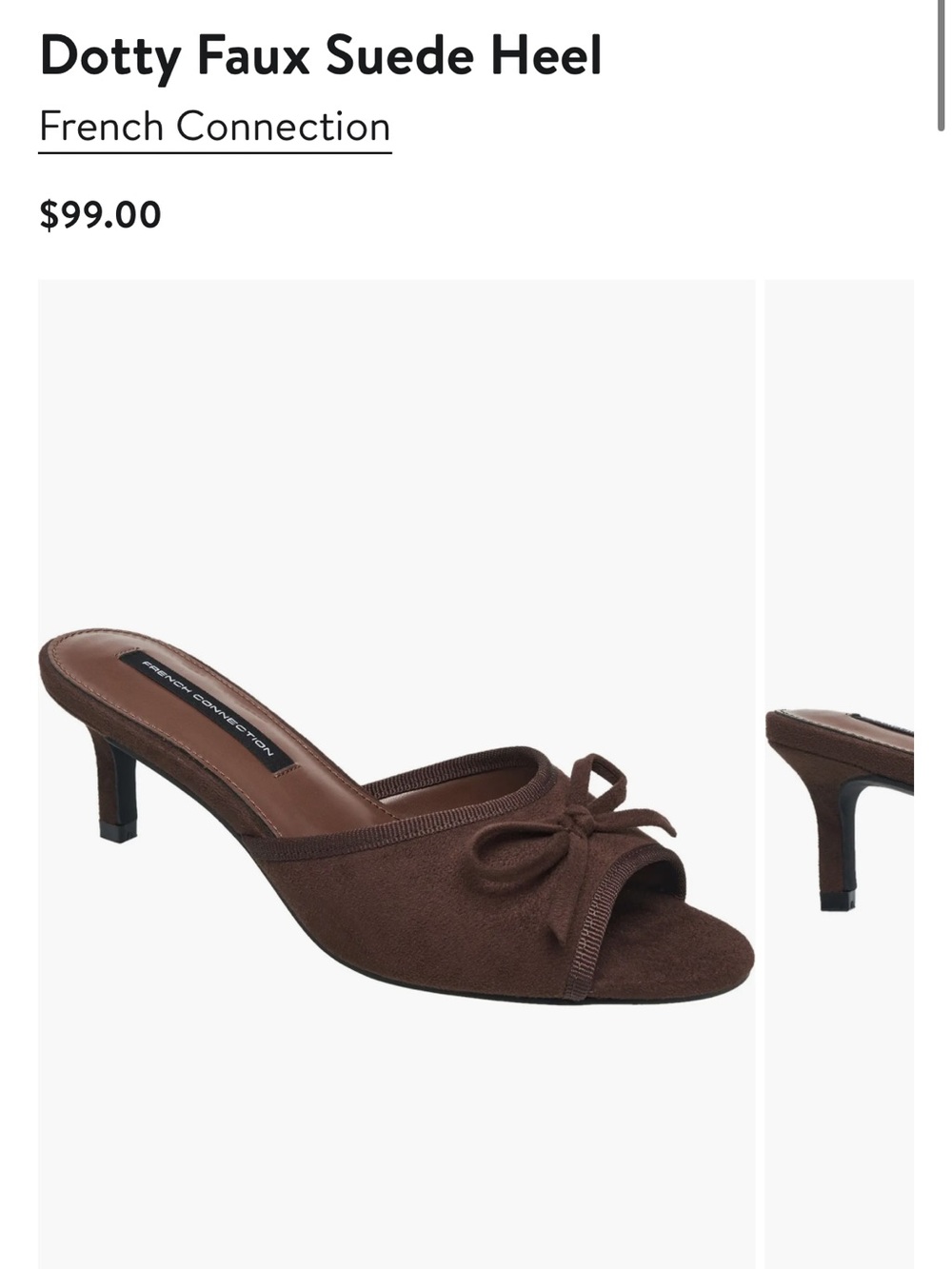 French Connection Brown Faux Suede Bow Mule Heels